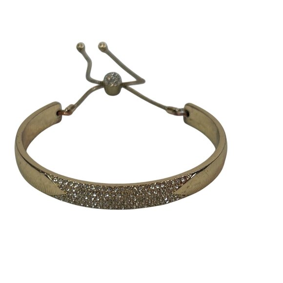 Gold Tone Adjustable Bangle Bracelet Rhinestone Accents - Picture 1 of 6
